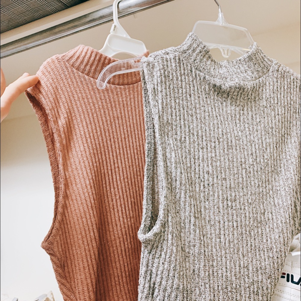 Rose and Light Gray Sweater Crop Tops 😙